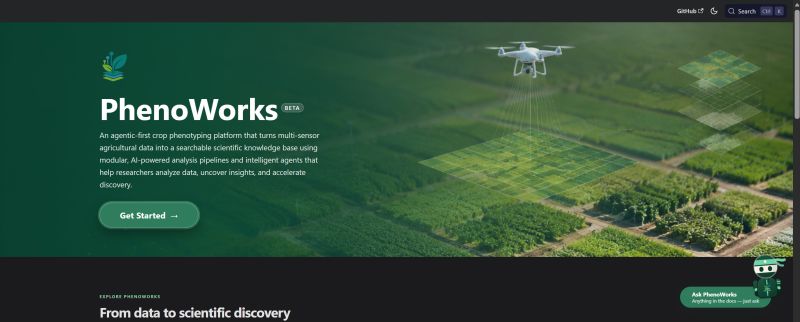 PhenoWorks beta homepage introducing its agricultural data analysis platform.