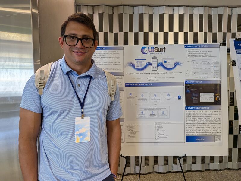 Henry Ruiz beside the UISurf research poster at the Agentic AI Summit.